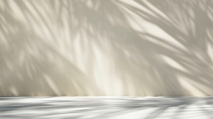 Fototapeta premium Abstract beige studio background for product presentation. Empty room with shadows of window and flowers and palm leaves . 3d room with copy space. Summer concert. Blurred backdrop.
