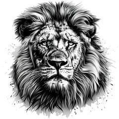 A black and white drawing of a lion