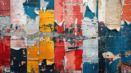 Grunge Collage of Torn Urban Street Posters on Creased Paper Placard Texture Background