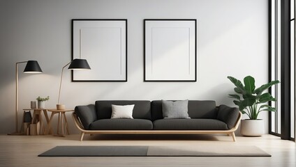 Modern 3d render workspace mock up of poster frame template