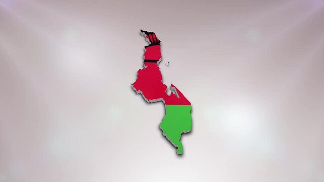 Malawi Flag on its Country Map, 3D Map Flag Opener Suitable for Politics, Elections, Travel, News and Sports Events and Presentations