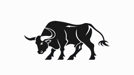 Stylized black and white depiction of a bull. It is a graphic representation with a strong, bold outline and no internal shading or color gradients