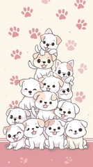 A Pile of Adorable Cartoon Puppies
