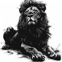 Obraz premium A black and white drawing of a lion