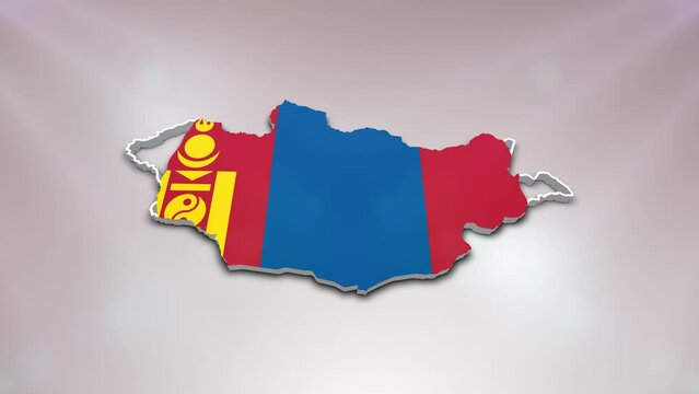 Mongolia Flag on its Country Map, 3D Map Flag Opener Suitable for Politics, Elections, Travel, News and Sports Events and Presentations