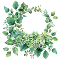 Obraz premium Watercolor Illustration of Lush Green Wreath Flowers with on White Background