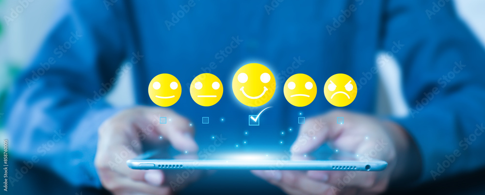 Aufkleber smile face icon for best excellent customer service satisfaction survey feedback for business review