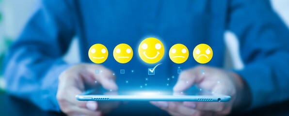 Smile face icon for best excellent customer service satisfaction survey feedback for business...