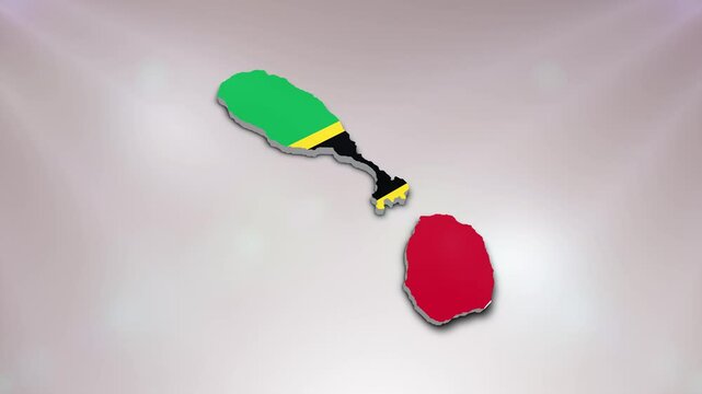  Saint Kitts and Nevis Flag on its Country Map, 3D Map Flag Opener Suitable for Politics, Elections, Travel, News and Sports Events and Presentations