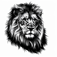 A black and white drawing of a lion