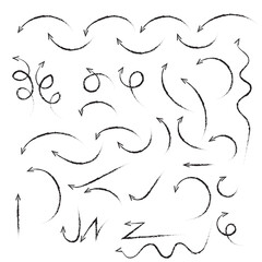 Set of black hand drawn arrow element vector. Collection of doodle arrows, lines, symbol, pointing mark, shapes on white background. Simple icon illustration for education, decoration, map. 