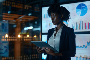 Fototapeta premium a woman in a business suit holding a tablet