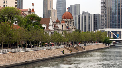 Tianjin cityscape along the Haihe River with European-style buildings