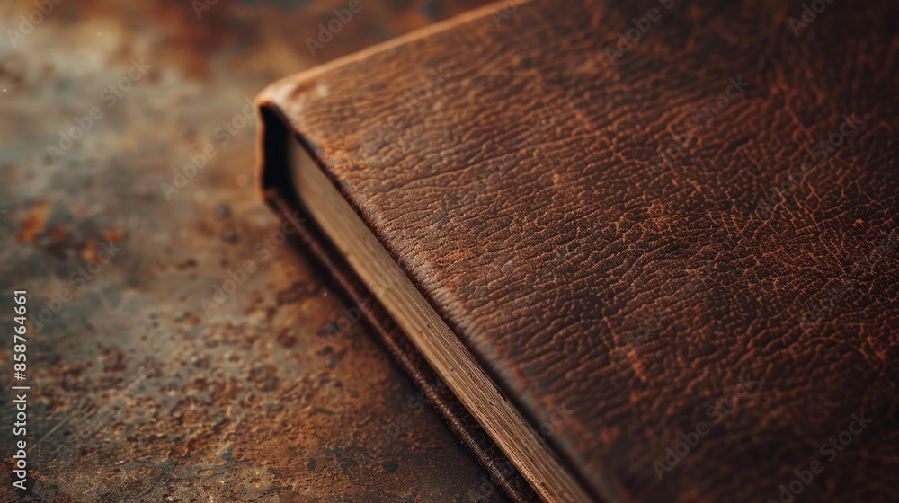 Poster close up image of a brown covered notebook