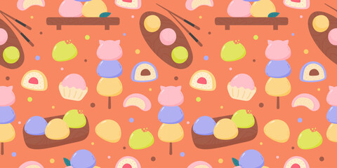 Seamless pattern with japanese mochi desserts