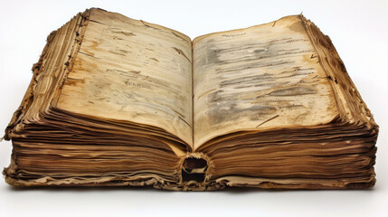 Photo of an old, weathered book open to reveal aged, worn pages.