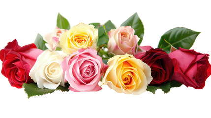 Obraz premium Assortment of Colorful Roses with Green Leaves