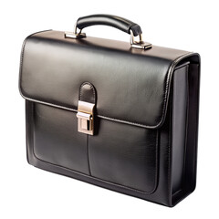 Black Leather Briefcase With Lock And Handle. This elegant and professional briefcase is perfect for carrying documents and laptops, ideal for business use. Isolated on transparent background, png.