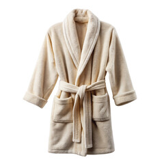 Soft Beige Bathrobe With Pockets And Belt. This cozy and comfortable bathrobe is perfect for lounging at home, providing warmth and relaxation. Isolated on transparent background, png.