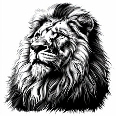 A black and white drawing of a lion