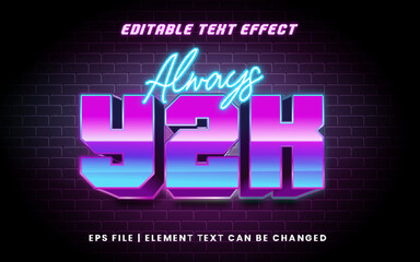 editable text effect with 3d y2k style and neon glow effect on brick wall