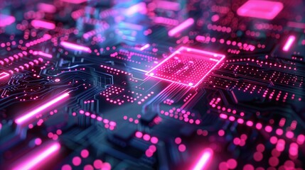 Obraz premium Abstract digital circuit board with glowing neon lights. Perfect for technology, innovation, and future themes.