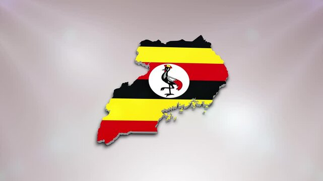 Uganda Flag on its Country Map, 3D Map Flag Opener Suitable for Politics, Elections, Travel, News and Sports Events and Presentations