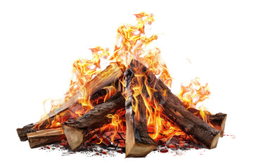 A vibrant bonfire with burning logs and bright flames, perfect for outdoor scenes, camping, and cozy fireside moments.