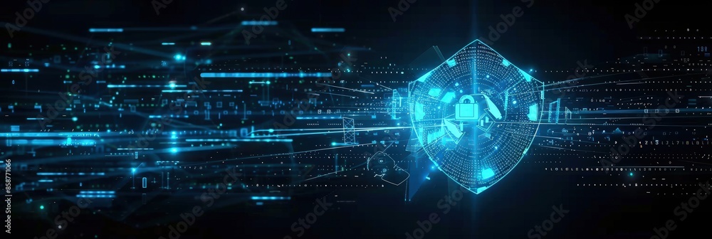 Poster digital security shield with data stream