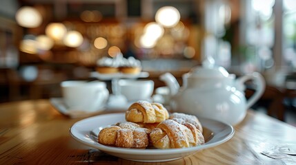 Sweet Treats on a White Plate in a Cozy Cafe