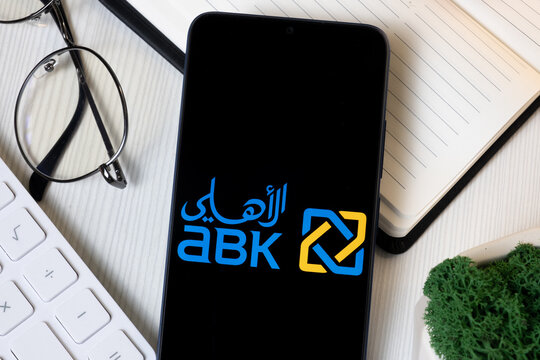 New York, USA - 1 June 2024: Al Ahli Bank of Kuwait Logo on Phone Screen, Company Icon