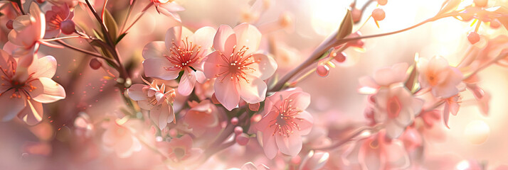 peach blossoms in full bloom on the branches, generative AI