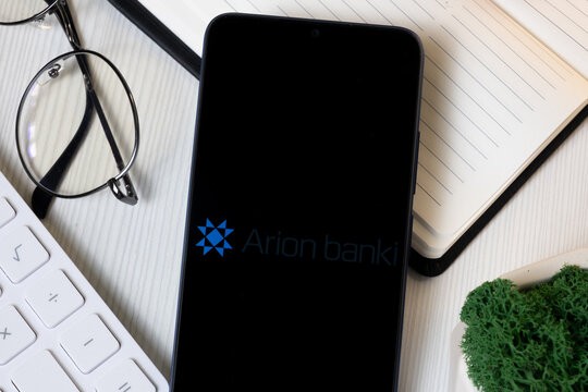New York, USA - 1 June 2024: Arion banki Logo on Phone Screen, Company Icon