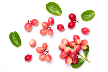 Carissa carandas (Karanda, Koranda Koromcha, Carunda) fruit with leaf isolated on white background.