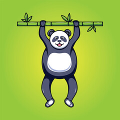 Cute panda Hanging on a Bamboo Cartoon Style vector Illustration © Rana Mostafiz