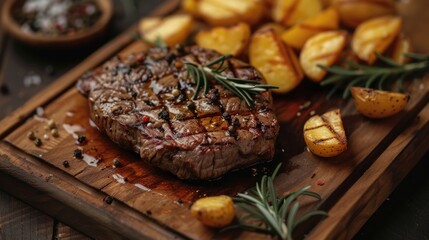 Grilled Steak with Roasted Potatoes and Rosemary