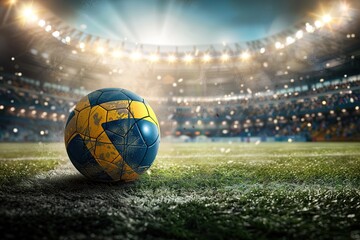 Naklejka premium soccer ball on green grass