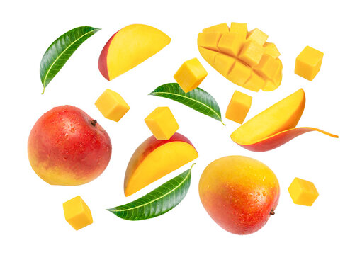 set of red mango fruits isolated on white