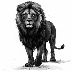 A black and white drawing of a lion