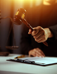 Law theme, gavel or mallet of the judge, lawyer enforcement officers, evidence-based cases taken...