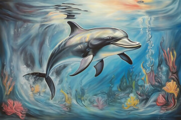 Obraz premium A painting of a dolphin using pastel tone color.