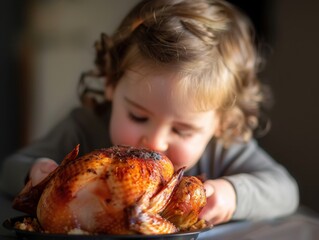 Child enjoying a piece of turkey, demonstrating the importance of holiday treats for all ages,...