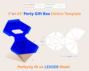 Party Gift Box D 3, H 4.43 inches Dieline Template
