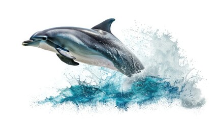 Fototapeta premium Photograph of a playful dolphin leaping out of the ocean waves,