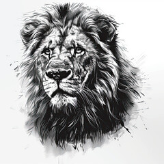 A black and white drawing of a lion