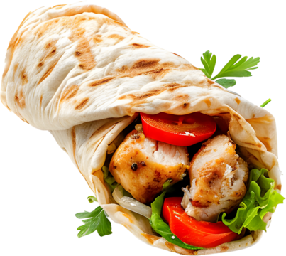 Chicken shawarma wrap, vectorized white background, png transparent