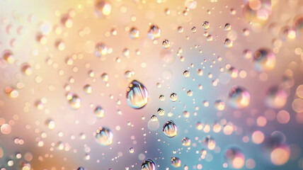 An abstract, minimalist scene where translucent droplets of muted colors seem to float on the background, each one capturing the light and creating a sense of serene beauty