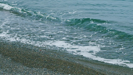 Calm Beach Waves On Shore. Waves On The Beach. Suitable For Background. Still.