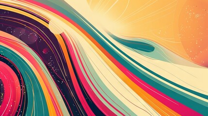 Abstract 1970s-inspired retro background with colorful geometric lines in futuristic design