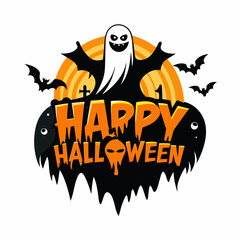 Happy Halloween typography with a ghostly shadow for t-shirt, banner, and poster design